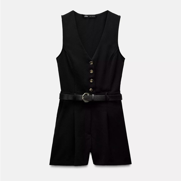 Zara Pants - Zara Black Sleeveless Romper with Belt